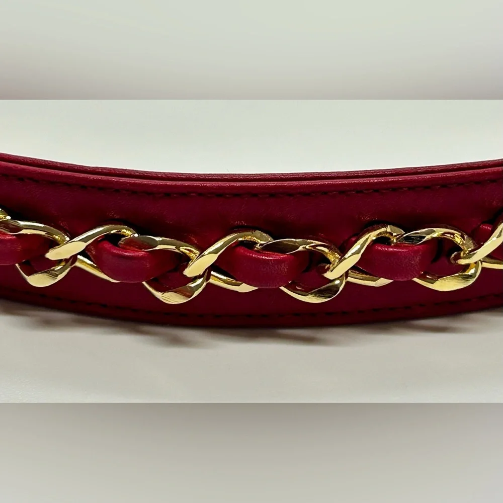 CHANEL Vintage Gold Chain Red Leather Belt NEW CONDITION